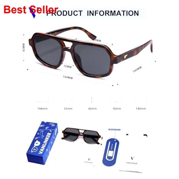 Polarized Aviator Sunglasses, Retro Oversized Square Frame, UV400 Protection main image 5